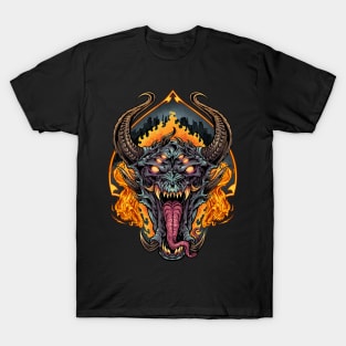 Demon Face and Fire Skulls T-Shirt